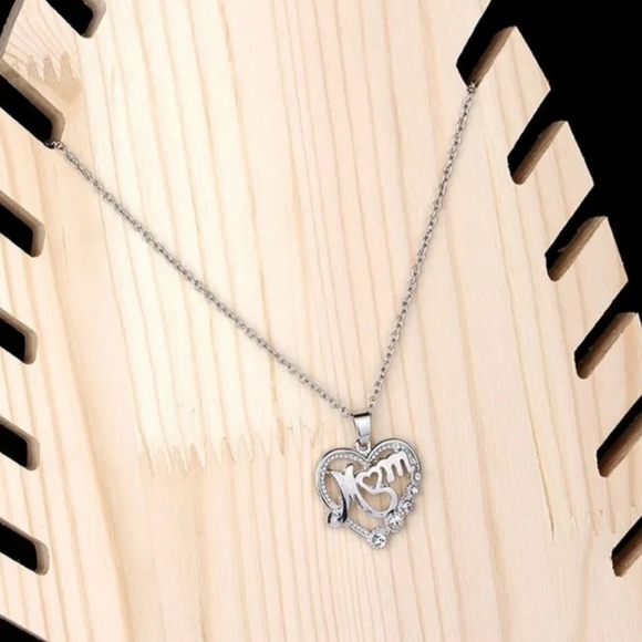 Silver Heart 'Mom' Pendant Necklace - Picture 3 of 4